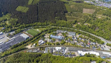 Aerial view, secondary school Hundem-Lenne, St. Barbara-Schule Meggen, theatre of the city of