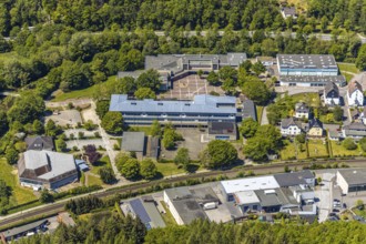 Aerial view, secondary school Hundem-Lenne, St. Barbara-Schule Meggen, theatre of the city of