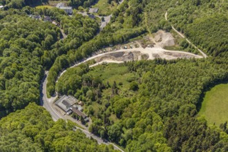 Aerial view, excavations Grubenstraße, Autohaus Heinz-Dieter Hoppmann, Halberbracht, Lennestadt,