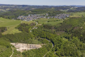 Aerial view, excavations Grubenstraße, Halberbracht, Lennestadt, Sauerland, North Rhine-Westphalia,