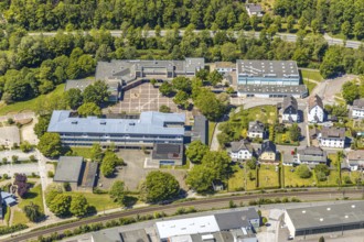 Aerial view, secondary school Hundem-Lenne, St. Barbara-Schule Meggen, theatre of the city of