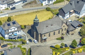 Aerial view, Langenei Church, Lennestadt, Sauerland, North Rhine-Westphalia, Germany, place of