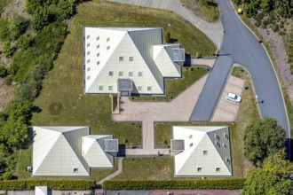 Aerial view, Galileo-Park, Sauerland Pyramids, Mining Museum Siciliaschacht, Lennestadt, Sauerland,
