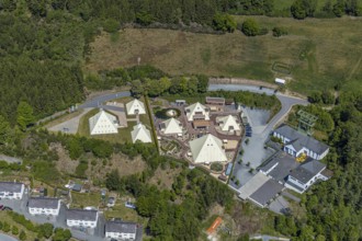 Aerial view, Galileo-Park, Sauerland Pyramids, Mining Museum Siciliaschacht, Lennestadt, Sauerland,