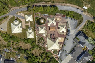 Aerial view, Galileo-Park, Sauerland Pyramids, Mining Museum Siciliaschacht, Lennestadt, Sauerland,