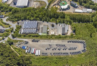 Aerial photo, Eswo-tech GmbH, Pontax warehouse, lorry park, Lennestadt, Sauerland, North
