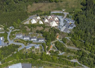 Aerial view, Galileo-Park, Sauerland Pyramids, Mining Museum Siciliaschacht, Lennestadt, Sauerland,