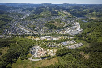 Aerial view, Galileo-Park, Sauerland Pyramids, Mining Museum Siciliaschacht, view to Meggen,