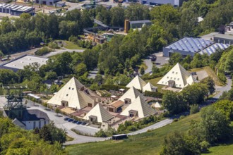 Aerial view, Galileo-Park, Sauerland Pyramids, Mining Museum Siciliaschacht, Lennestadt, Sauerland,