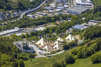 Aerial view, Galileo-Park, Sauerland Pyramids, Mining Museum Siciliaschacht, Lennestadt, Sauerland,