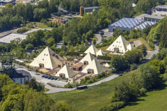 Aerial view, Galileo-Park, Sauerland Pyramids, Mining Museum Siciliaschacht, Lennestadt, Sauerland,