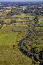 Aerial view, nature reserve Lippe floodplain, river Lippe loop, Liesborn, Wadersloh, district