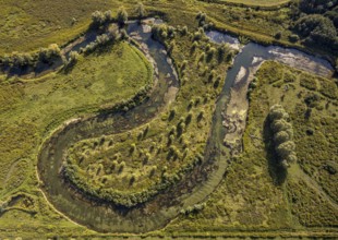 Aerial view, nature reserve Lippe floodplain, river Lippe loop, Liesborn, Wadersloh, district