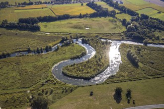 Aerial view, nature reserve Lippe floodplain, river Lippe loop, Liesborn, Wadersloh, district