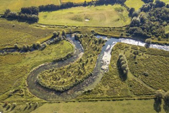 Aerial view, nature reserve Lippe floodplain, river Lippe loop, Liesborn, Wadersloh, district