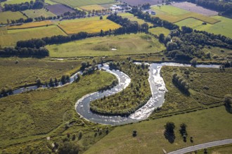 Aerial view, nature reserve Lippe floodplain, river Lippe loop, Liesborn, Wadersloh, district