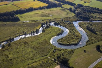 Aerial view, nature reserve Lippe floodplain, river Lippe loop, Liesborn, Wadersloh, district
