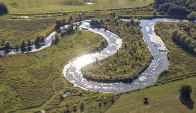 Aerial view, nature reserve Lippe floodplain, river Lippe loop, Liesborn, Wadersloh, district