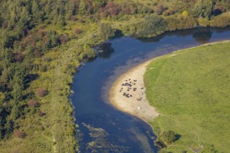 Aerial view, nature reserve Lippeaue, river Lippe, Benninghausen, Lippstadt, district Soest, North