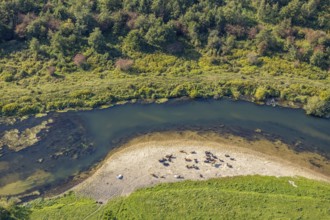 Aerial view, nature reserve Lippeaue, river Lippe, Benninghausen, Lippstadt, district Soest, North
