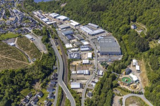 Aerial view, industrial estate Christinenhütte, Zur Christinenhütte, Meggen, Lennestadt, Sauerland,