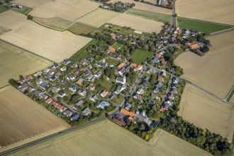 Aerial view, local view Schoneberg, catholic church St. Johannes, Bürgerhaus Schoneberg, Lippetal,