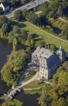 Aerial view, moated castle Hovestadt, baroque garden, Hovestadt, Lippetal, district Soest, North