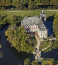 Aerial view, moated castle Hovestadt, baroque garden, Hovestadt, Lippetal, district Soest, North