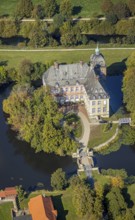 Aerial view, moated castle Hovestadt, baroque garden, Hovestadt, Lippetal, Soest district, North