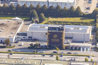 Aerial view, Peters SchokoWelt, chocolate factory, Lippstadt, district of Soest, North