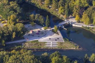 Aerial view, Im Grünen Winkel Spielplatz Entenei, River Lippe, Entree im Grünen Winkel, Lippstadt,
