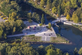 Aerial view, Im Grünen Winkel Spielplatz Entenei, River Lippe, Entree im Grünen Winkel, Lippstadt,