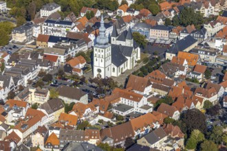 Aerial view, Old Town, evang. Große Marienkirche, Rathausstraße, Rathaus, Lippstadt, Kreis Soest,