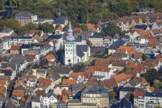 Aerial view, Old Town, evang. Große Marienkirche, Rathausstraße, Rathaus, Lippstadt, Kreis Soest,