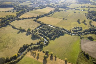 Aerial view, River Lippe, Lippeauen-West, Hagedornsweg, Hellinghausen, Lippstadt, Soest district,