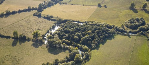Aerial view, River Lippe, Lippeauen-West, Hagedornsweg, Hellinghausen, Lippstadt, Soest district,