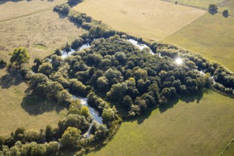 Aerial view, River Lippe, Lippeauen-West, Hagedornsweg, Hellinghausen, Lippstadt, Soest district,