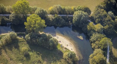 Aerial view, river Lippe, Lippe lido, Lippe floodplain west, Hagedornsweg, Lippstadt, district