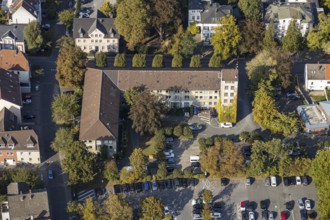 Aerial view, town hall, Ostwall, Lippstadt, district of Soest, North Rhine-Westphalia, Germany,