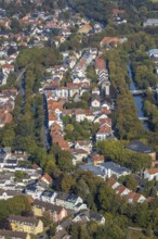 Aerial view, residential area Friedrichstraße, Möllerstraße, catholic parish church St. Elisabeth,