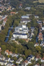 Aerial photo, Europaschule Ostendorf-Gymnasium, Stadttheater Lippstadt, Nikolaischule, Fluss Lippe,