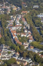 Aerial view, residential area Friedrichstraße, Möllerstraße, catholic parish church St. Elisabeth,