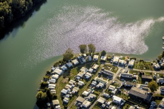 Aerial view, Camping Margaretensee, Lippstadt, Kreis Soest, North Rhine-Westphalia, Germany,