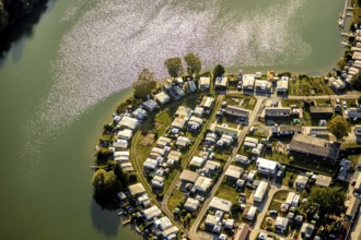 Aerial view, Camping Margaretensee, Lippstadt, Kreis Soest, North Rhine-Westphalia, Germany,