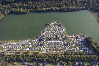 Aerial view, Camping Margaretensee, Lippstadt, Kreis Soest, North Rhine-Westphalia, Germany,