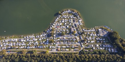Aerial view, Camping Margaretensee, Lippstadt, Kreis Soest, North Rhine-Westphalia, Germany,