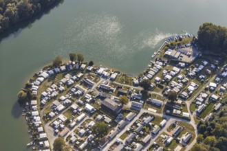 Aerial view, Camping Margaretensee, Lippstadt, Kreis Soest, North Rhine-Westphalia, Germany,