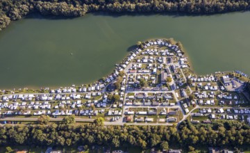 Aerial view, Camping Margaretensee, Lippstadt, Kreis Soest, North Rhine-Westphalia, Germany,