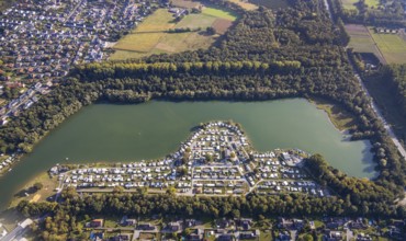 Aerial view, Camping Margaretensee, Lippstadt, Kreis Soest, North Rhine-Westphalia, Germany,