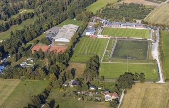 Aerial view, sports facility, stadium SV Lippstadt 08, Liebelt-Arena, football player training,